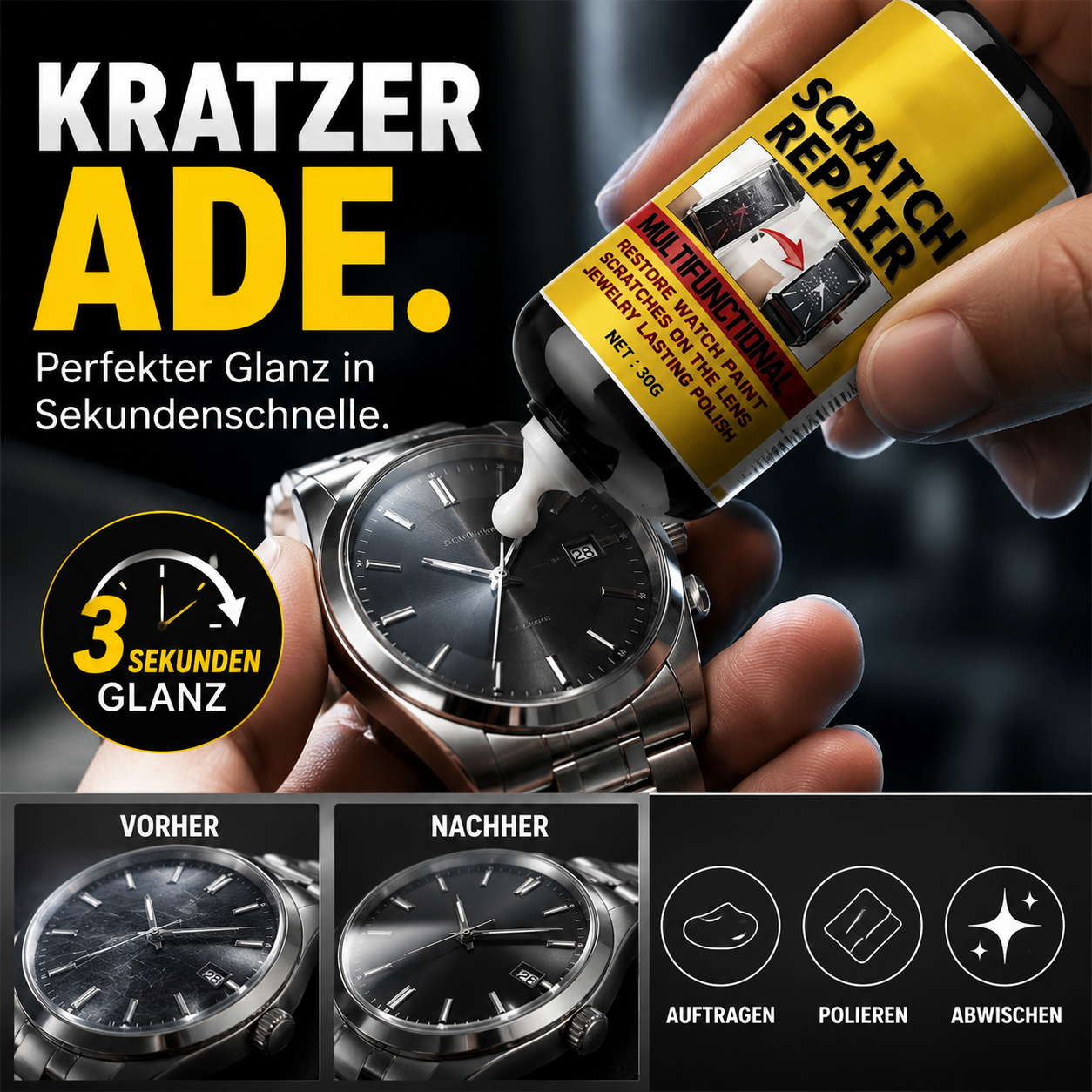 🚗 –50 % HEUTE! Multifunktionale Kratzer-Politur – entfernt Kratzer, Oxidation & Lackschäden – für Autolack, Metall, Glas & Uhren geeignet – einfach anzuwenden & schnell wirksam