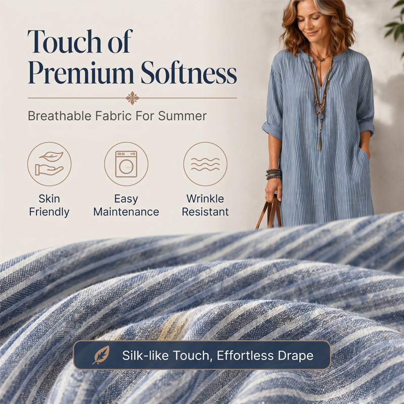 💞 Über 100.000 verkauft – der beliebteste Hit – jetzt zum halben Preis！Gestreiftes Maxikleid mit V-Ausschnitt für Damen