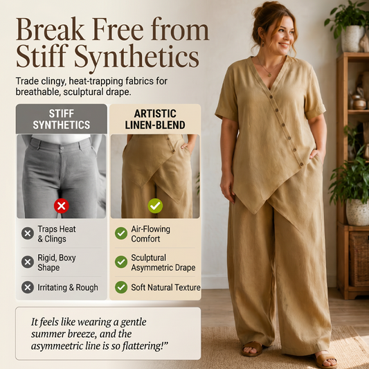 👗 Set aus asymmetrischem Oberteil und Hose mit weitem Bein für Damen – moderner Look, luftiger Schnitt & vielseitig – perfekt für warme Tage, Partys & besondere Anlässe | Versandfrei