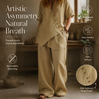 Set aus asymmetrischem Oberteil und Hose mit weitem Bein für Damen