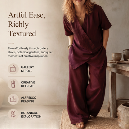 Set aus asymmetrischem Oberteil und Hose mit weitem Bein für Damen