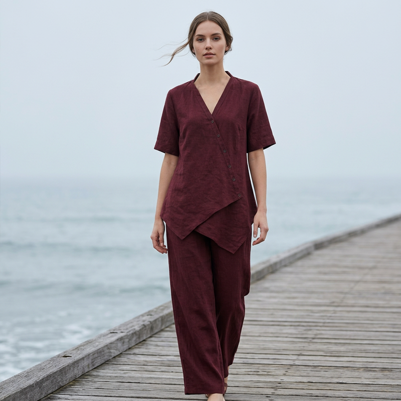 Set aus asymmetrischem Oberteil und Hose mit weitem Bein für Damen