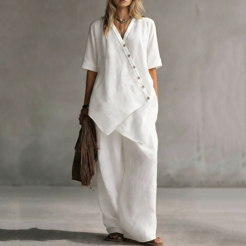 Set aus asymmetrischem Oberteil und Hose mit weitem Bein für Damen