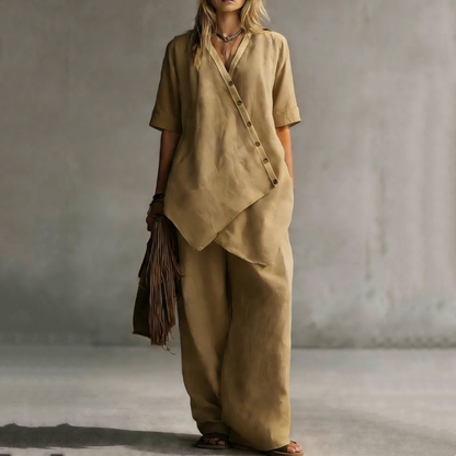 Set aus asymmetrischem Oberteil und Hose mit weitem Bein für Damen