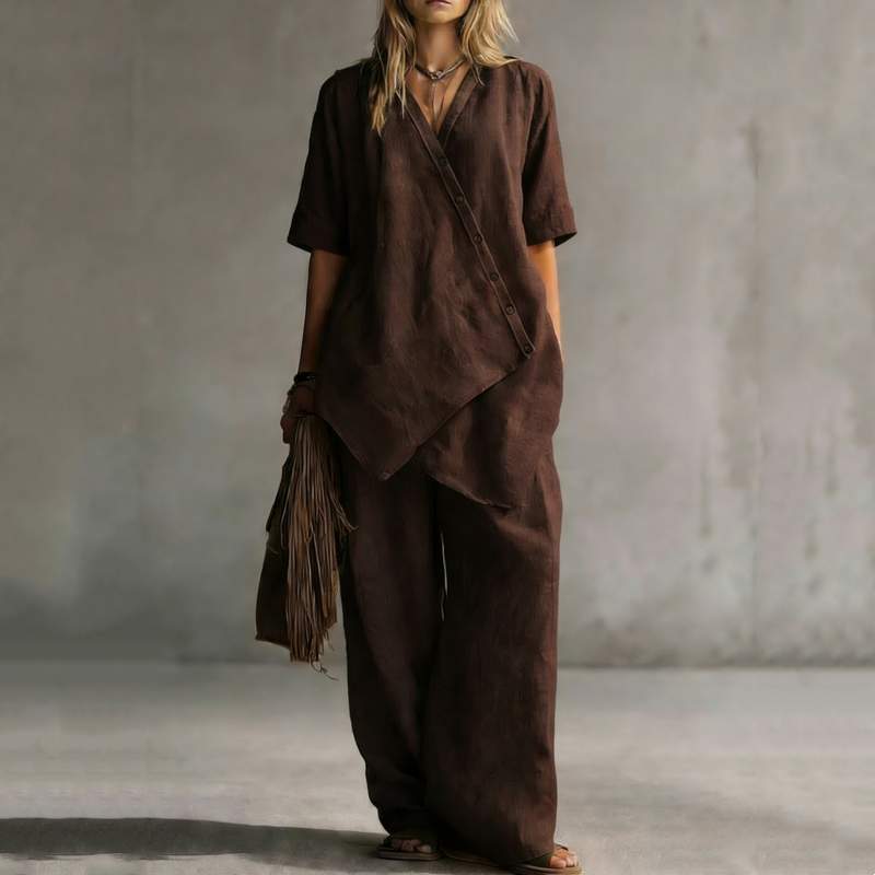Set aus asymmetrischem Oberteil und Hose mit weitem Bein für Damen