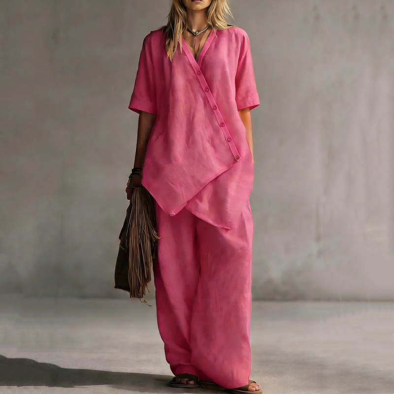 Set aus asymmetrischem Oberteil und Hose mit weitem Bein für Damen