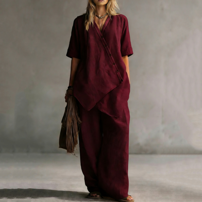Set aus asymmetrischem Oberteil und Hose mit weitem Bein für Damen