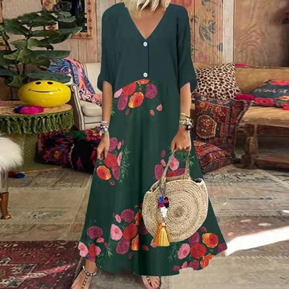 🔔 Letzte 100 Stück – solange der Vorrat reicht! Damen Sommer V-Ausschnitt-Knopfleisten-Maxikleid