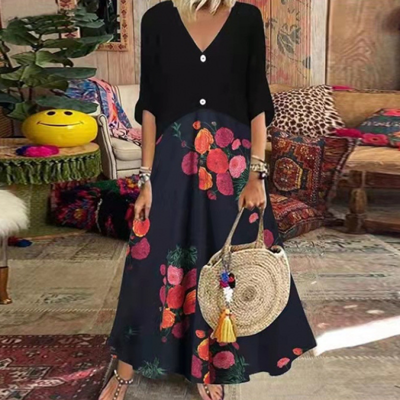 🔔 Letzte 100 Stück – solange der Vorrat reicht! Damen Sommer V-Ausschnitt-Knopfleisten-Maxikleid