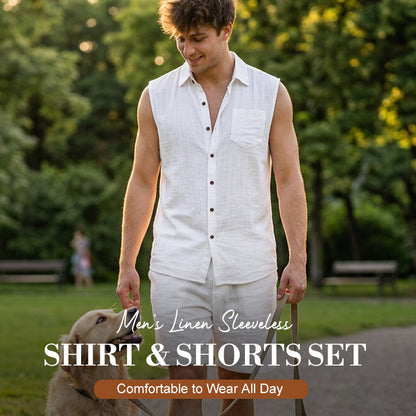 👔 Herren Leinen ärmelloses Hemd & Shorts Set – leicht, atmungsaktiv & vielseitig – perfekt für warme Tage, Strand & Freizeit – lässiger Look mit hohem Tragekomfort | Versandfrei