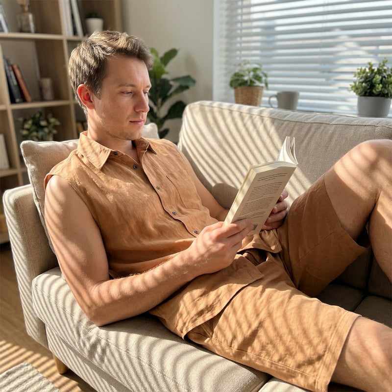 👔 Herren Leinen ärmelloses Hemd & Shorts Set – leicht, atmungsaktiv & vielseitig – perfekt für warme Tage, Strand & Freizeit – lässiger Look mit hohem Tragekomfort | Versandfrei