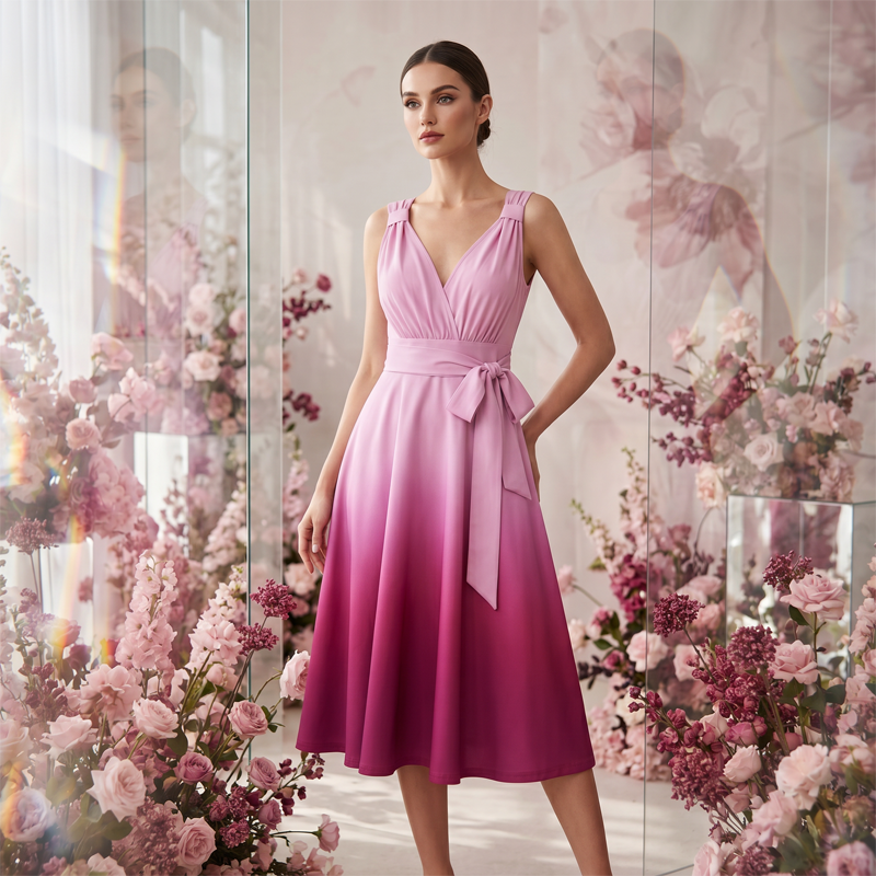 ⌛ Nur solange Vorrat reicht – danach regulärer Preis! Elegantes Damenkleid mit V-Ausschnitt, Farbverlauf und Taschen