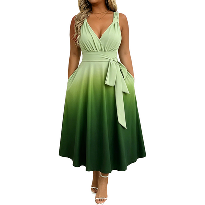 ⌛ Nur solange Vorrat reicht – danach regulärer Preis! Elegantes Damenkleid mit V-Ausschnitt, Farbverlauf und Taschen