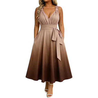 ⌛ Nur solange Vorrat reicht – danach regulärer Preis! Elegantes Damenkleid mit V-Ausschnitt, Farbverlauf und Taschen