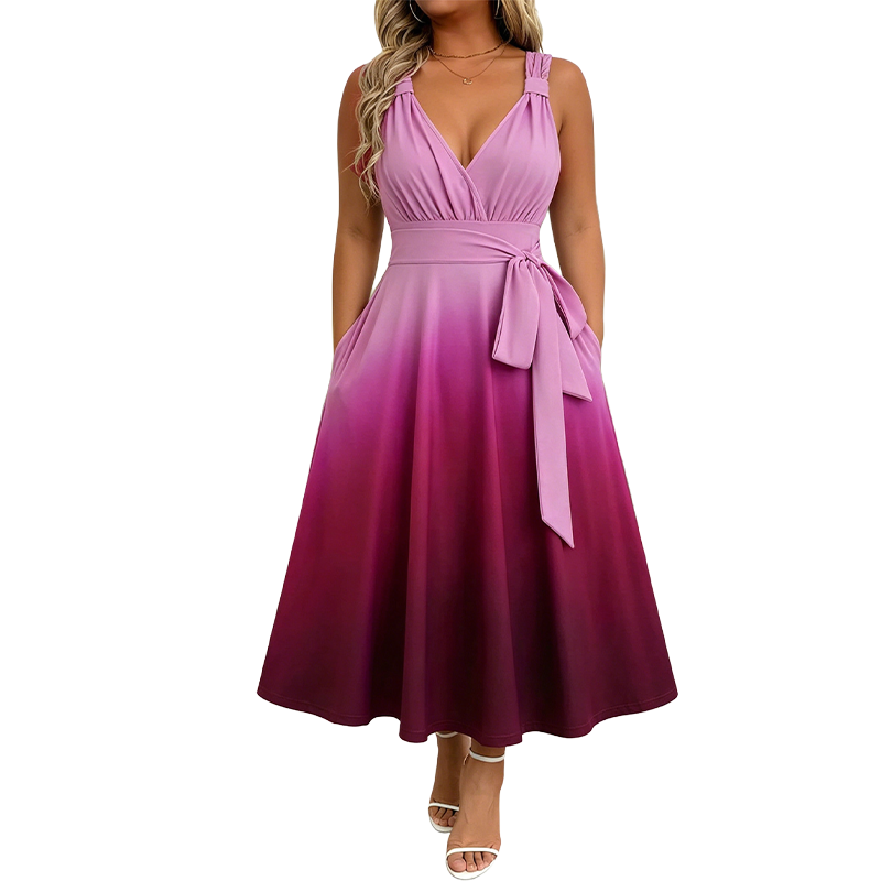 ⌛ Nur solange Vorrat reicht – danach regulärer Preis! Elegantes Damenkleid mit V-Ausschnitt, Farbverlauf und Taschen