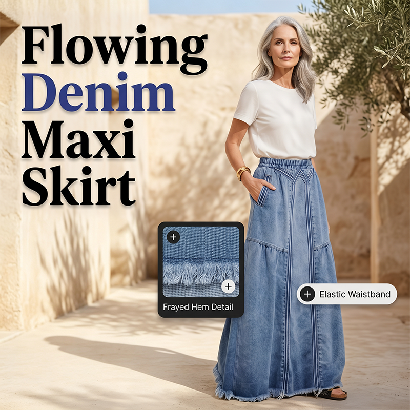 👗 Casual Denim-Maxirock für Damen – lässiger Look, bequeme Passform & vielseitig – perfekt für Alltag, Strand & Freizeit | Versandfrei