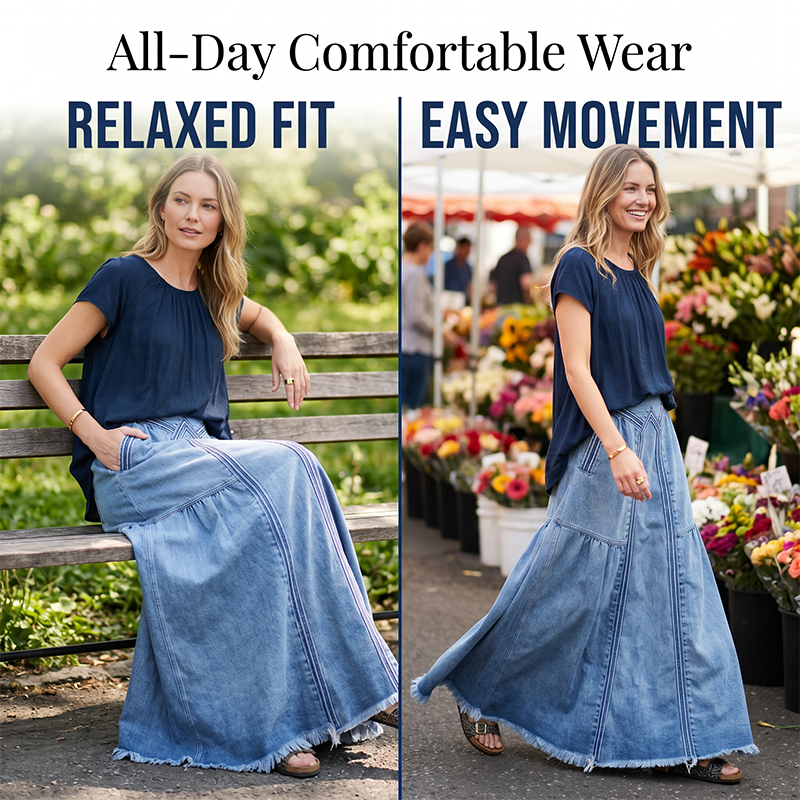 👗 Casual Denim-Maxirock für Damen – lässiger Look, bequeme Passform & vielseitig – perfekt für Alltag, Strand & Freizeit | Versandfrei