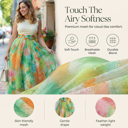 ⌛Zeitlich begrenztes Angebot – Midi-Rock aus Tüll mit Aquarell-Blumenmuster für Damen