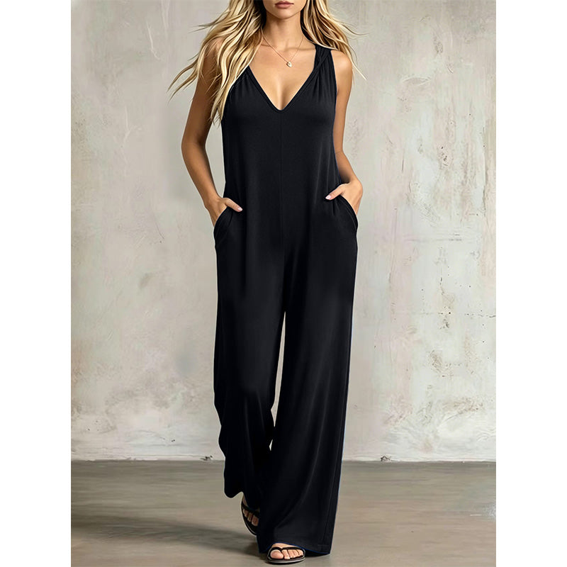 👗 JETZT 50 % RABATT! 🌊 Lässiger Sommer-Jumpsuit für Damen mit V-Ausschnitt – lockere, weite Beine, tiefe Seitentaschen und integrierte Kapuze – vom Strand direkt zum Abendessen ☀️