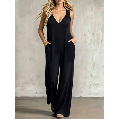 👗 JETZT 50 % RABATT! 🌊 Lässiger Sommer-Jumpsuit für Damen mit V-Ausschnitt – lockere, weite Beine, tiefe Seitentaschen und integrierte Kapuze – vom Strand direkt zum Abendessen ☀️