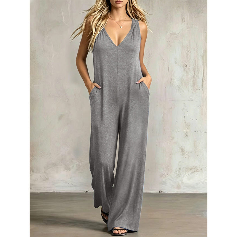 👗 JETZT 50 % RABATT! 🌊 Lässiger Sommer-Jumpsuit für Damen mit V-Ausschnitt – lockere, weite Beine, tiefe Seitentaschen und integrierte Kapuze – vom Strand direkt zum Abendessen ☀️
