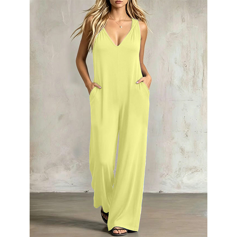 👗 JETZT 50 % RABATT! 🌊 Lässiger Sommer-Jumpsuit für Damen mit V-Ausschnitt – lockere, weite Beine, tiefe Seitentaschen und integrierte Kapuze – vom Strand direkt zum Abendessen ☀️