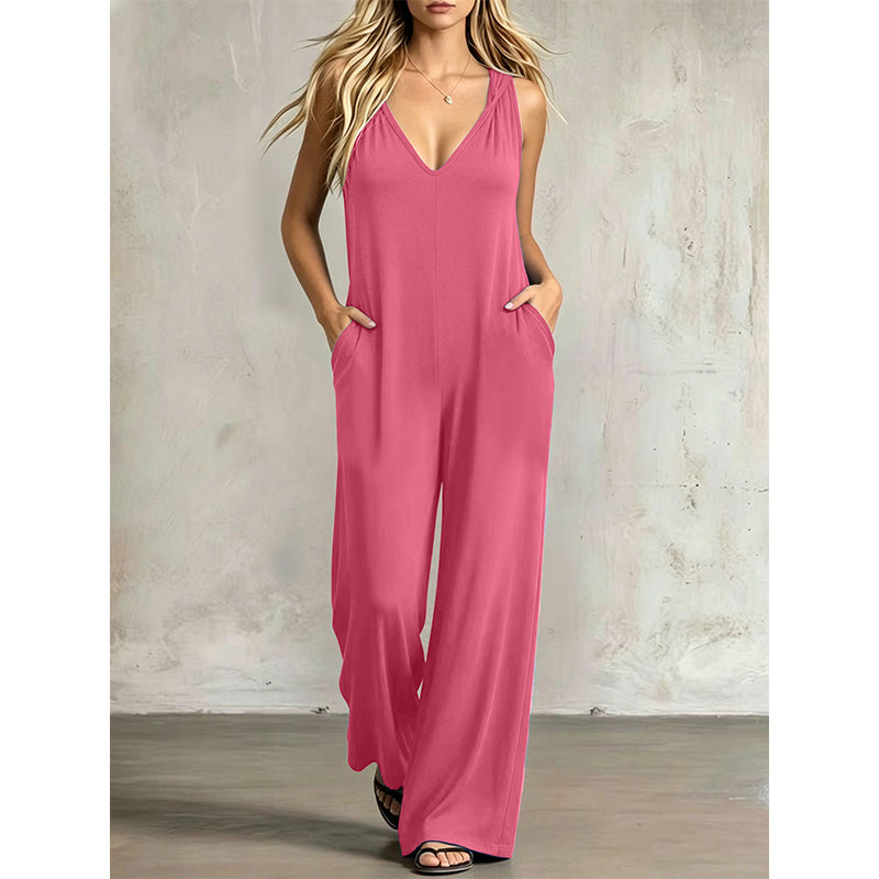 👗 JETZT 50 % RABATT! 🌊 Lässiger Sommer-Jumpsuit für Damen mit V-Ausschnitt – lockere, weite Beine, tiefe Seitentaschen und integrierte Kapuze – vom Strand direkt zum Abendessen ☀️