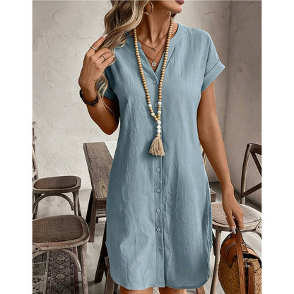 📦 Täglich 500+ Pakete versendet – der Wahnsinn! Lässiges Damen-Hemdkleid mit V-Ausschnitt und Knopfleiste