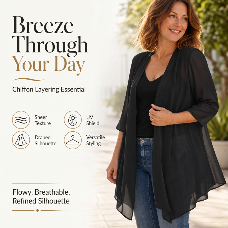 ☁️ So leicht wie eine Wolke – der Chiffon-Cardigan, der deinen Look im Handumdrehen aufwertet. Angenehm fallender Stoff, offene Vorderseite, perfekt für jede Figur. Dein neues Lieblingsteil für diese Saison! 🌸💫