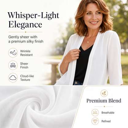 ☁️ So leicht wie eine Wolke – der Chiffon-Cardigan, der deinen Look im Handumdrehen aufwertet. Angenehm fallender Stoff, offene Vorderseite, perfekt für jede Figur. Dein neues Lieblingsteil für diese Saison! 🌸💫