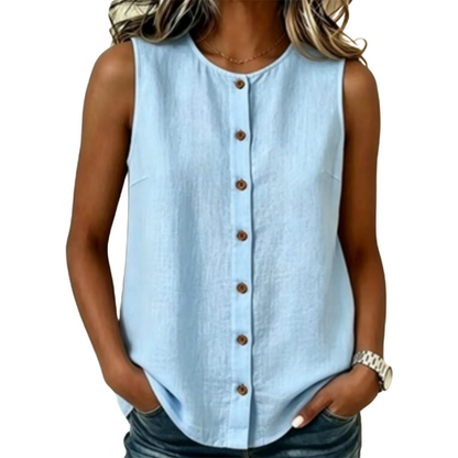 🧨 Bestseller ist zurück – alle, die beim letzten Mal leer ausgingen, jetzt zugreifen! Das ärmellose Tanktop mit Knopfleiste für Damen – ein Style, der einfach immer passt. ✨👚