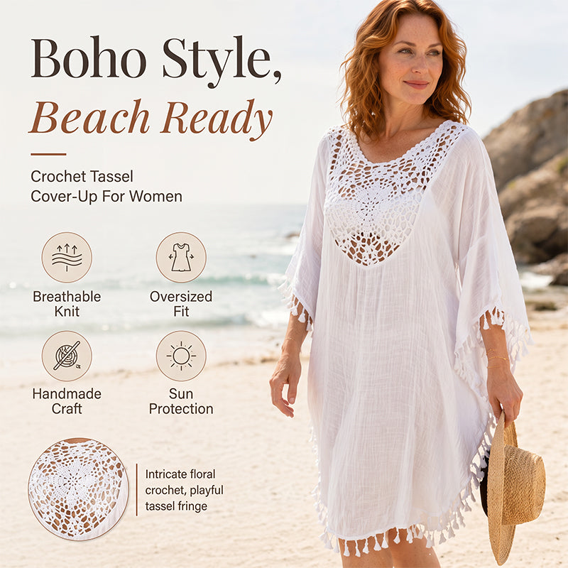 ✨Neu eingetroffen✨🌊Fließendes Patchwork-Strandkleid mit Boho-Quasten – ideal für den Urlaub