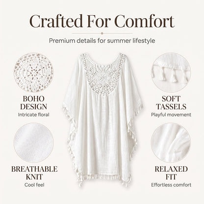✨Neu eingetroffen✨🌊Fließendes Patchwork-Strandkleid mit Boho-Quasten – ideal für den Urlaub