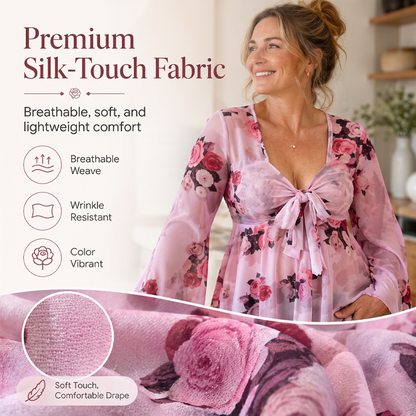 🌺Damenbluse mit Blumenmuster, quadratischem Ausschnitt und geknoteter Vorderseite