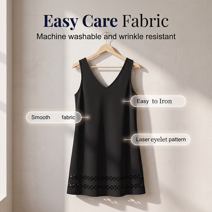 👗 Aktueller Trend! 🔥 Ärmelloses Kleid mit gestanztem Saum – vielseitiges Modell mit V-Ausschnitt – moderner Look, luftiger Schnitt & perfekt für warme Tage, Strand & Freizeit – einzigartiges Design mit Lochmuster-Saum