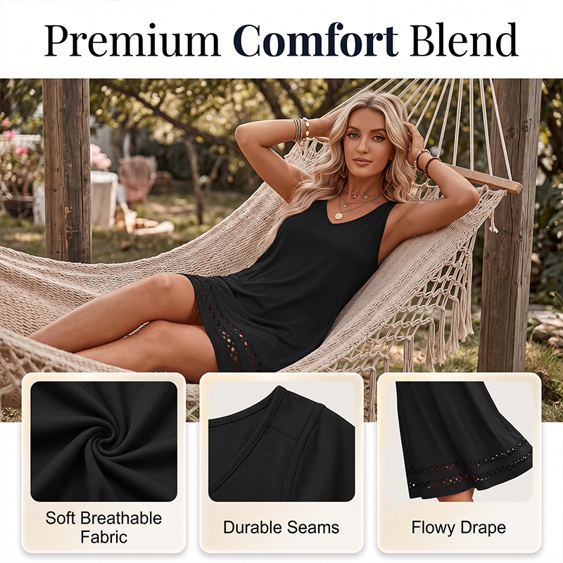 👗 Aktueller Trend! 🔥 Ärmelloses Kleid mit gestanztem Saum – vielseitiges Modell mit V-Ausschnitt – moderner Look, luftiger Schnitt & perfekt für warme Tage, Strand & Freizeit – einzigartiges Design mit Lochmuster-Saum