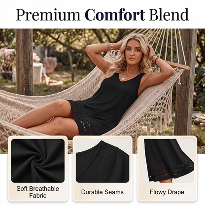 👗 Aktueller Trend! 🔥 Ärmelloses Kleid mit gestanztem Saum – vielseitiges Modell mit V-Ausschnitt – moderner Look, luftiger Schnitt & perfekt für warme Tage, Strand & Freizeit – einzigartiges Design mit Lochmuster-Saum