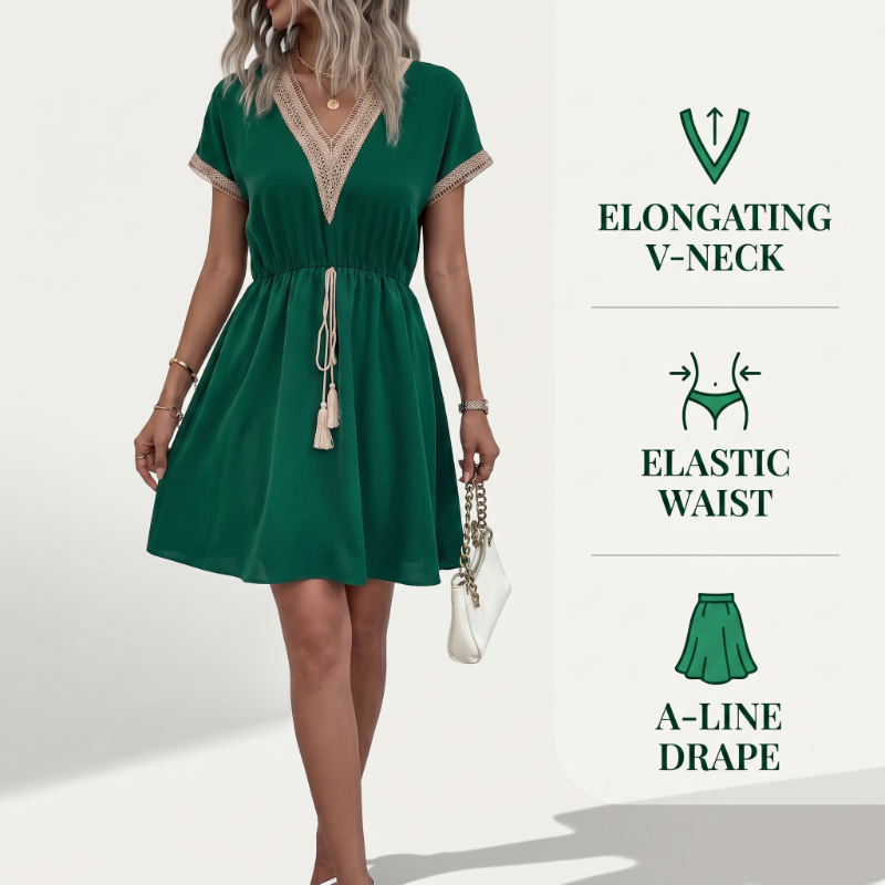 🏅 2000 Stück in 3 Tagen verkauft – schnell sein! Boho-Kleid mit V-Ausschnitt aus Spitze für Damen