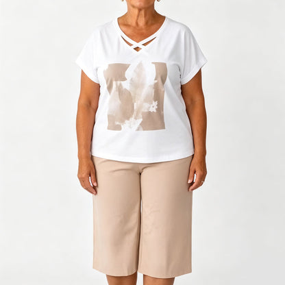 👕 50% RABATT! ✨ 2-teiliges Set mit V-Ausschnitt-Shirt & Cropped-Hose – Bequem, atmungsaktiv & vielseitig kombinierbar – Perfekt für Alltag, Yoga & Freizeit 🌿