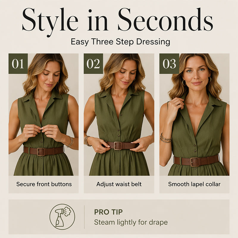 Trending Now⭐💃 Flowy A-Line Maxi Dress with Lapel Collar & Matching Belt