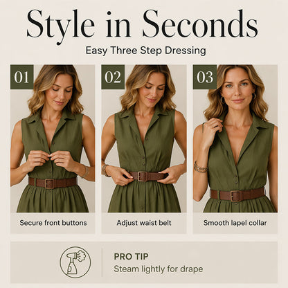Trending Now⭐💃 Flowy A-Line Maxi Dress with Lapel Collar & Matching Belt