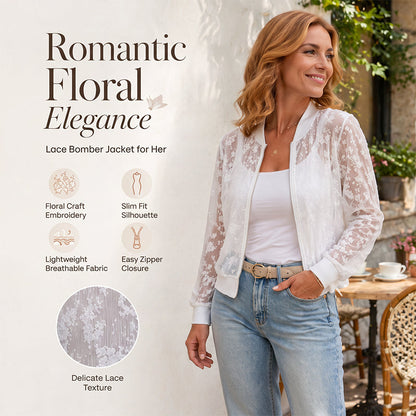 🏆 Verkaufsschlager – jetzt halber Preis! Damen-Baseballjacke aus transparenter Blumen-Spitze mit Reißverschluss