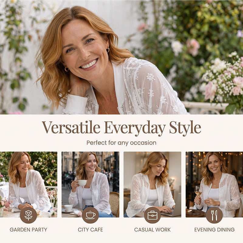 🏆 Verkaufsschlager – jetzt halber Preis! Damen-Baseballjacke aus transparenter Blumen-Spitze mit Reißverschluss