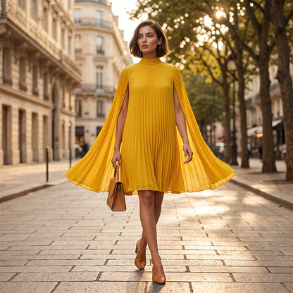 💨Mini-Kleid für Damen mit Rundhalsausschnitt und Cape-Ärmeln – eleganter Look, luftiger Schnitt & vielseitig – perfekt für warme Tage, Strand & Freizeit – modernes Cape-Design mit zeitlosem Rundhals