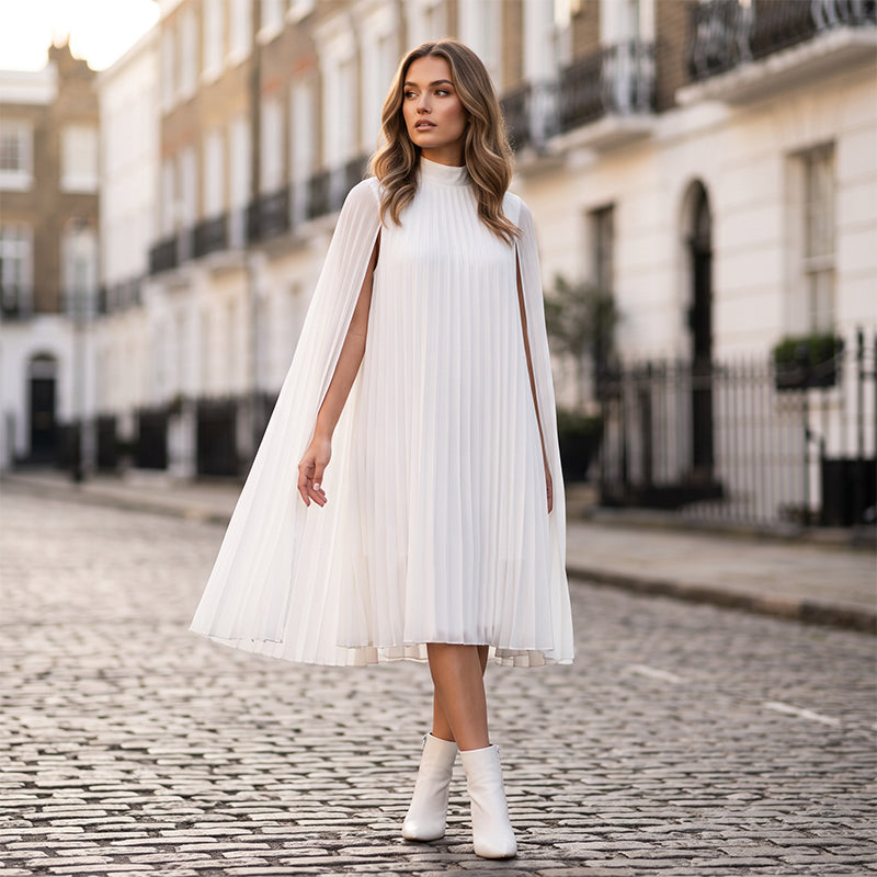 💨Mini-Kleid für Damen mit Rundhalsausschnitt und Cape-Ärmeln – eleganter Look, luftiger Schnitt & vielseitig – perfekt für warme Tage, Strand & Freizeit – modernes Cape-Design mit zeitlosem Rundhals
