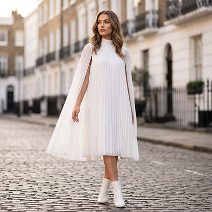 💨Mini-Kleid für Damen mit Rundhalsausschnitt und Cape-Ärmeln – eleganter Look, luftiger Schnitt & vielseitig – perfekt für warme Tage, Strand & Freizeit – modernes Cape-Design mit zeitlosem Rundhals