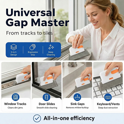 ✨ 3-in-1 Fensterschienen-Reinigungswerkzeug mit Scheuerpad – gründliche Reinigung für Fensterschienen, Fugen & Ritzen – mit Bürste, Scheuerpad & Abstreifer – ideal für Fenster, Türen & Terrassen