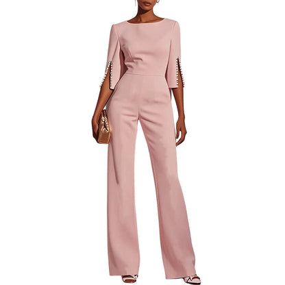 🔔 Letzte 100 Stück – solange der Vorrat reicht! ✨Eleganter, schmal geschnittener Jumpsuit mit Perlenverzierung