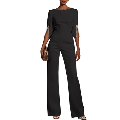 🔔 Letzte 100 Stück – solange der Vorrat reicht! ✨Eleganter, schmal geschnittener Jumpsuit mit Perlenverzierung