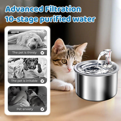 Abreuvoir automatique sans fil et sans prise pour chats et chiens, équipé d'un capteur d'eau. Abreuvoir intelligent assurant une circulation continue d'eau fraîche.
